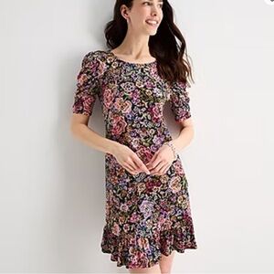 MSK Floral Short Sleeve Shift Dress in Black with Pink Accents Sz Small
